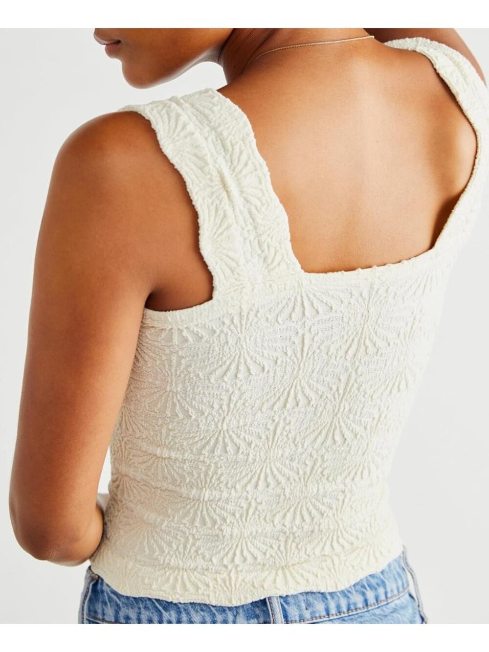 Women's Beige Square Neck Wide Strap Crop Tank Tops Flower Going Out Slim Tops - Picture 2 of 6